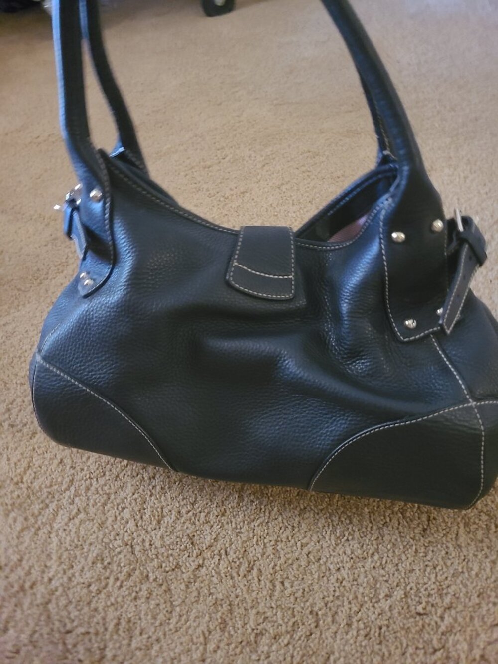 Dooney & Bourke Annalisa Black Pebbled Leather Lock Satchel Bag Silver Hardware - Picture 4 of 5